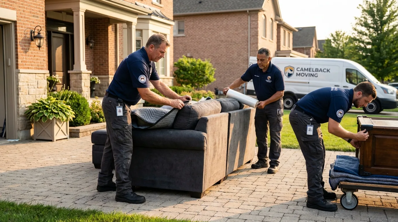 Large estate moving crew wrapping furniture in Seaford, NY